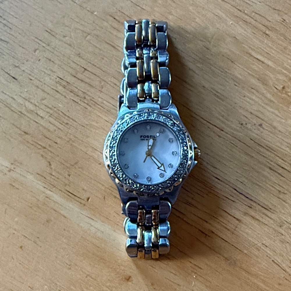 Fossil Two-Tone mother of pearl Watch with Crystal Accents